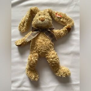 Ty Curly Beige Bunny Plush with Plaid Bow